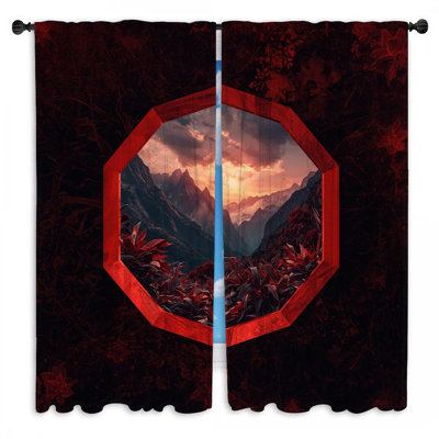 Red Mountain Landscape Window Curtains Mountains Sheer & Room Darkening - 2 Panels