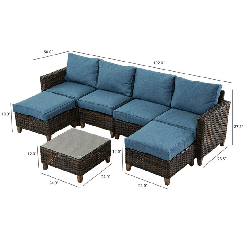 Ensemble de conversation d'extérieur pour 6 personnes avec coussins Girtie Melbourne, Bleu