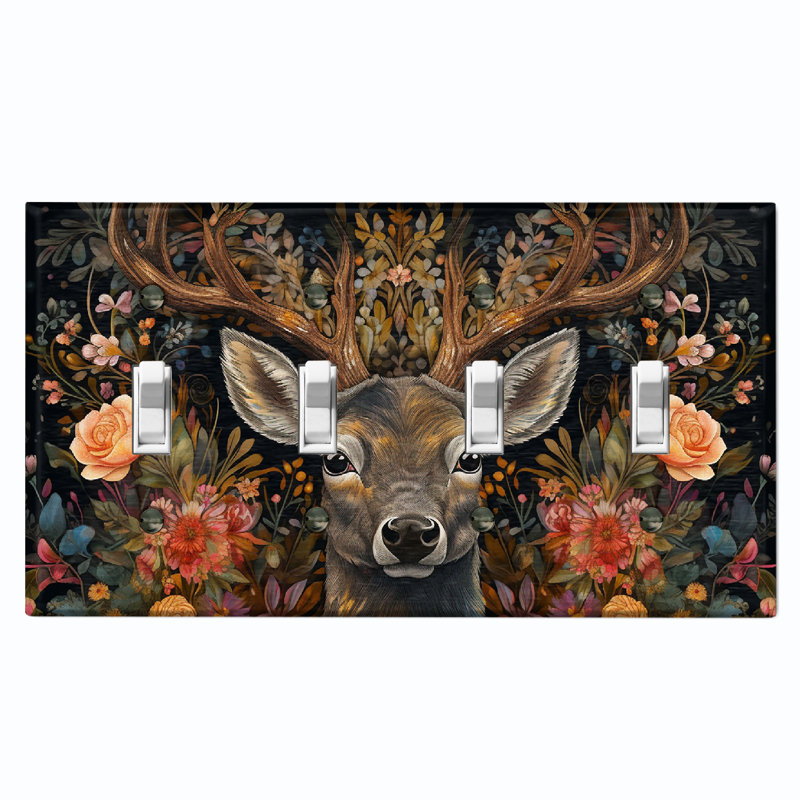 Plaque murale standard à 4 interrupteurs à bascule Elegant Wild Deer Forest Flowers