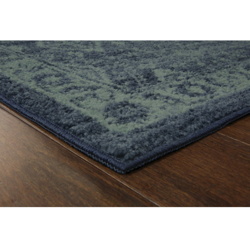 Tapis bleu / vert / étain touffeté Eual, Rectangle 1 pi 8 po x 2 pi 10 po
