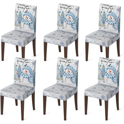 Christmas Chair Covers – Blue Snowman – Stretch, Removable, Washable, Dining/Home Holiday Decor