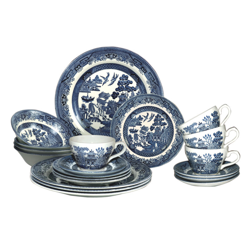 Blue Willow Ceramic Dinnerware Set - Service for 4
