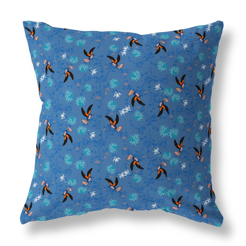 Coussin réversible Songbird Flora Parade, H 18 po x l 18 po, Bleu / Orange / Bleu sarcelle