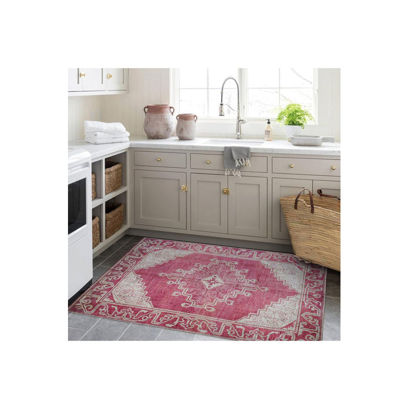 Tapis décoratif bohème traditionnel lavable à la machine, Rectangle 3 pi 3 po x 4 pi 11 po