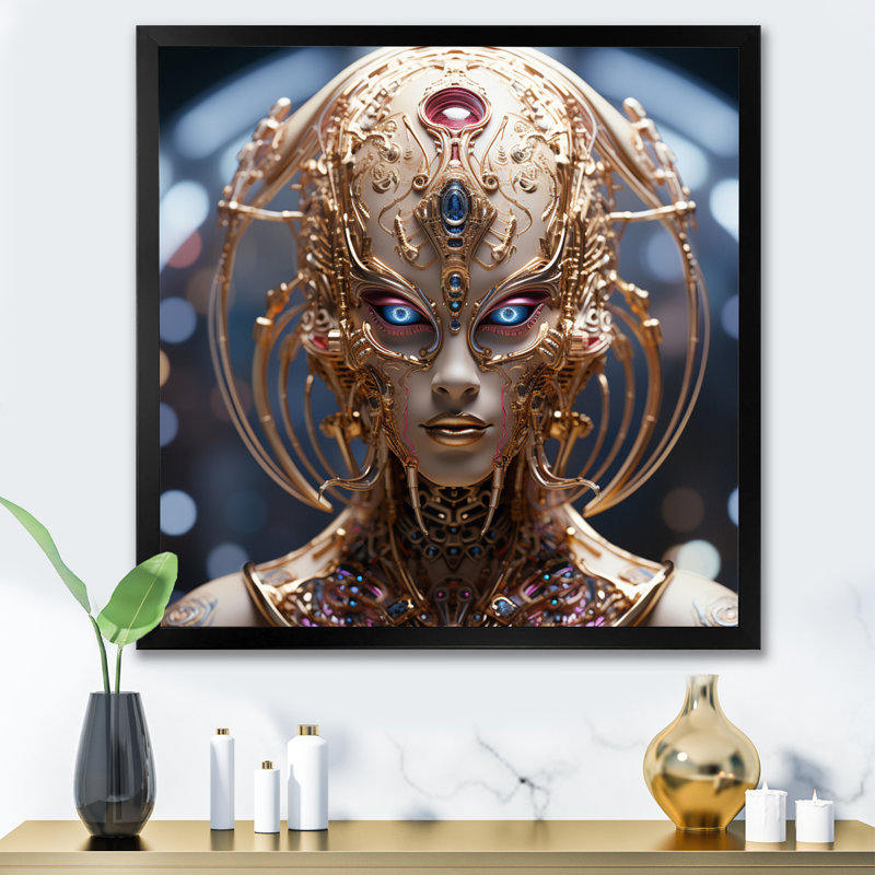 Sci-Fi, portrait d'une déesse futuriste dorée - Portraits abstraits, décoration murale, H 24 po x l 24 po x P 1 po