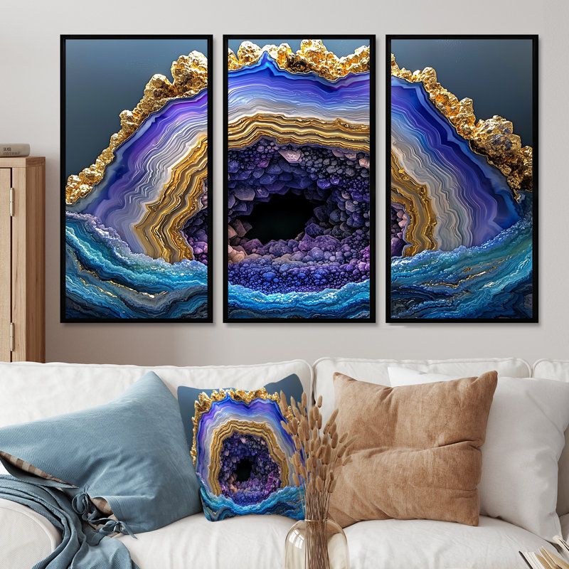 Agate Dream River VII - ensemble de reproductions d'art en pierre, H 40 po x l 60 po, Reproduction avec cadre flottant, Noir