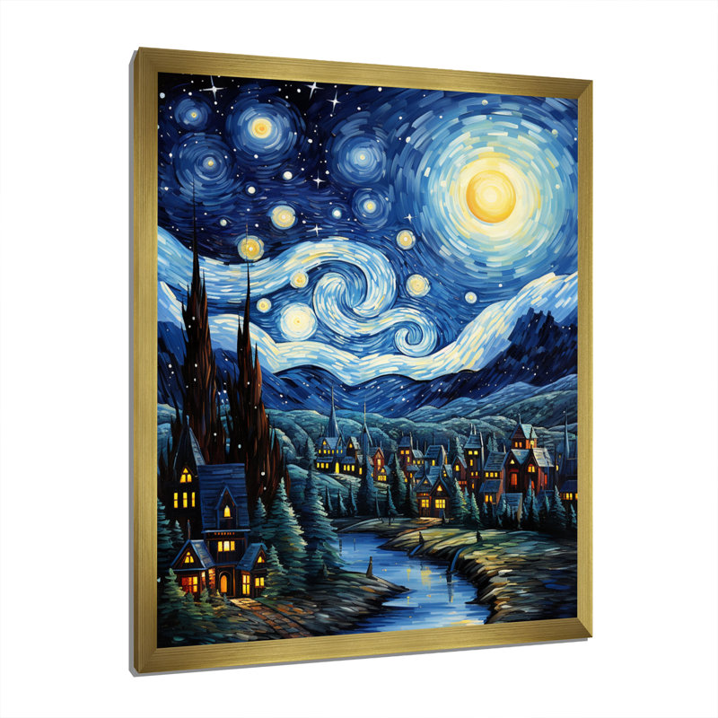 Giggson " Masterpiece The Starry Day By Vincent VII ", Gold Closed Corner Framed, 20" H x 12" W x 1" D