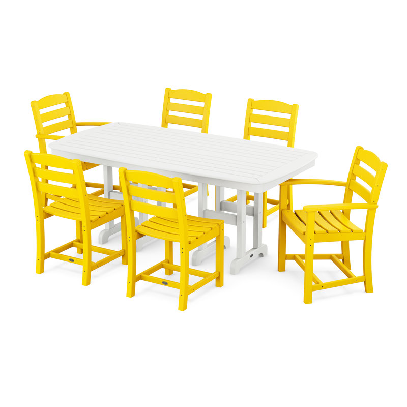 POLYWOOD La Casa Café 7-Piece Dining Set, Yellow/White