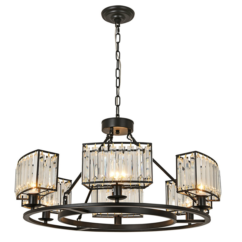 Vallonia 6 Light Dimmable Wagon Wheel Chandelier,  Matte Black