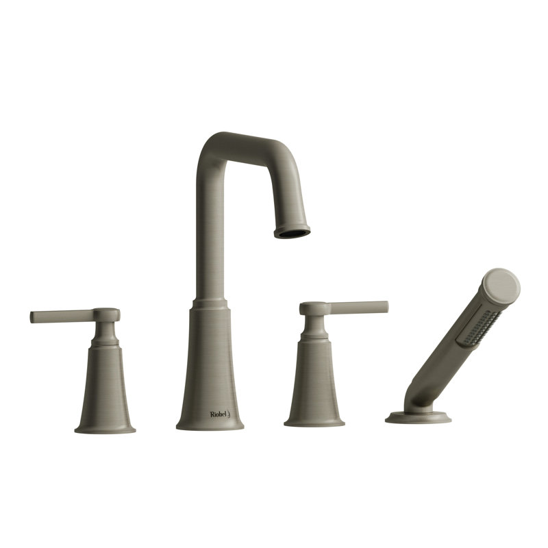 Momenti Double Handle Deck Mounted Roman Tub Faucet, Brushed Nickel