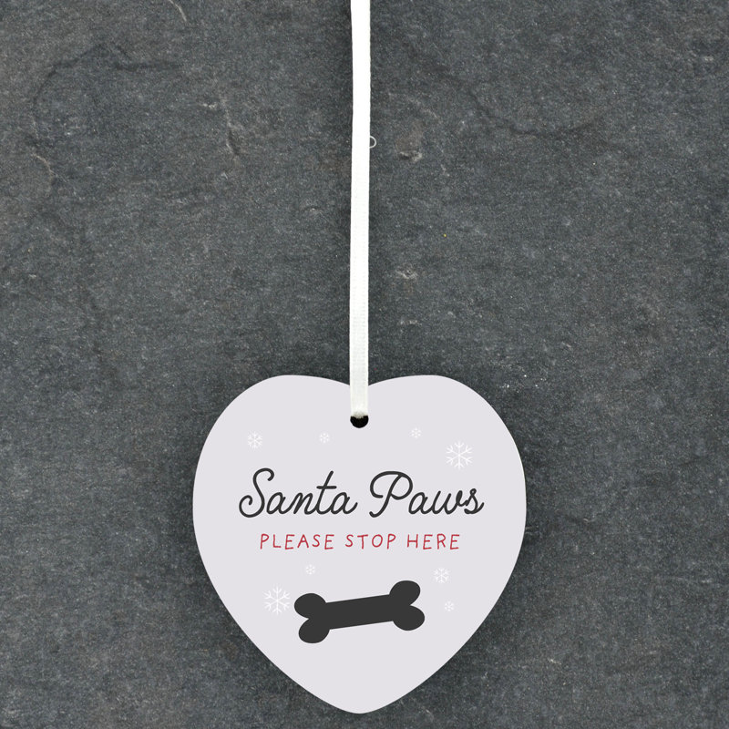 Carley Santa Paws Please Stop Here Heart Shaped Ceramic Ornament