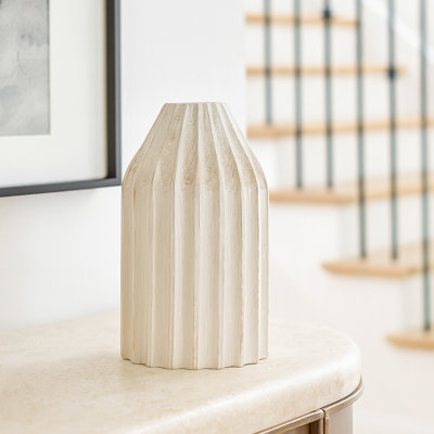 10" Hand-Carved Wooden Vase – Available In Black Or White | Modern Geometric Accent Vase For Table Or Shelf | Sculptural Wood Home Décor