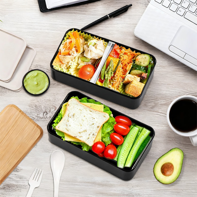 Boîte à bento empilable avec compartiments, 47 oz (noir)
