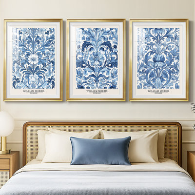 WM MORRIS Series DLXI  -Custom Framed  Premium Print W Matt - 3 Pieces