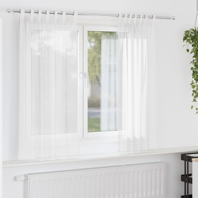 Voile Curtains With Tab Top 2 Pcs, 140cm Width x 175cm Drop, White