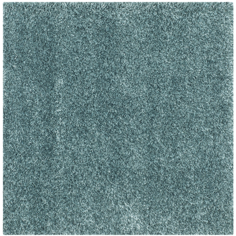 Tapis turquoise uni à longs poils Martelange, Carré 4 pi