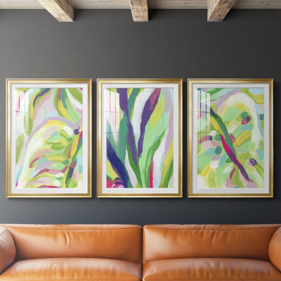 «Bright Tropical Abstraction IV», reproduction sur mesure encadrée de qualité supérieure, mat, 3 pièces