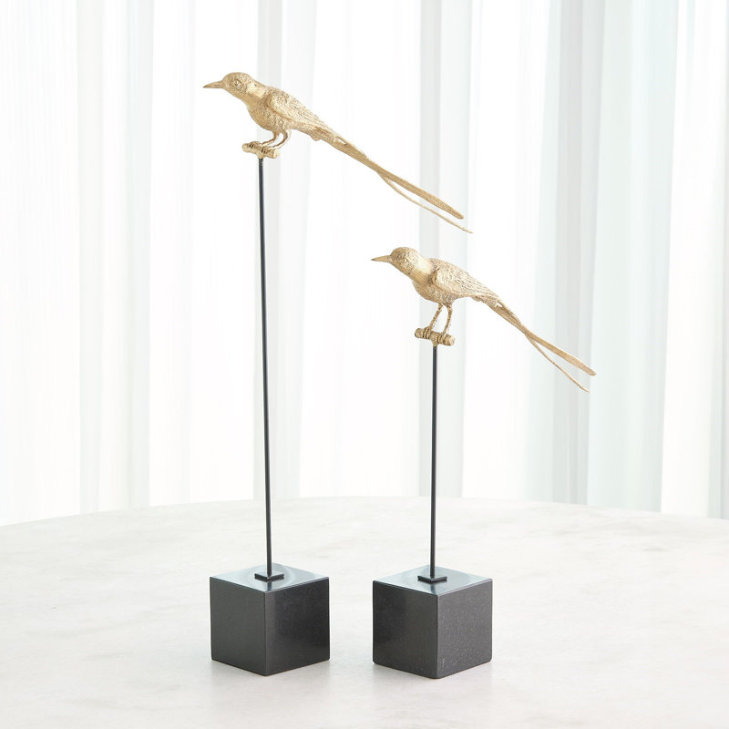 Perched Swallow-Brass-Sm, 24.5" H x 3.5" W x 13.75" D