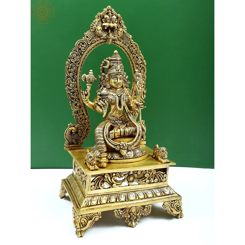Statue déesse laiton de 20 po Rajarajeshwari (Tripura Sundari) - déesse tantrique Mahavidya fabriquée à la main sur un trône orné de lotus pour une décoration spirituelle