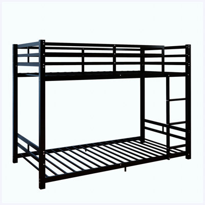 Twin Over Twin Metal Bunk Bed, Black - Heavy Duty Low Floor Bunk Bed with Guard Rail & Ladder, 880 lbs Total Capacity