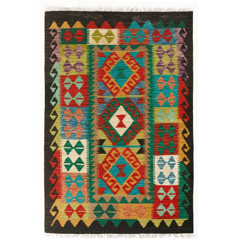 Tapis tissé à plat en coton multicolore, Tapis de couloir 3 pi 9,81 po x 9 pi 10,11 po