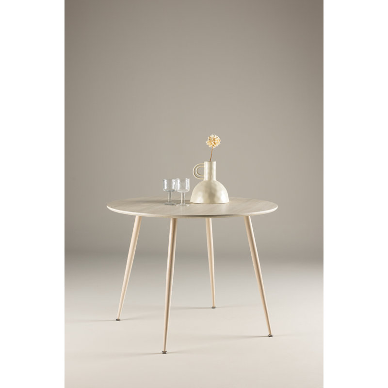 Colm Round Metal Base Dining Table, Whitewash, 75cm H x 100cm L x  100cm W