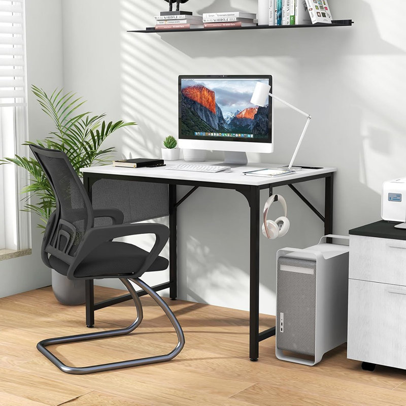 32” Computer Desk With Charging Station, Modern Simple ...