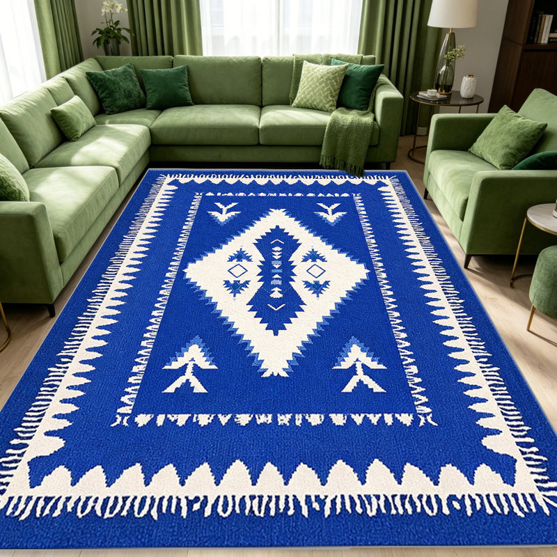 Cobalt Blue Fringe Rug carpet-easy to clean, machine-washable, soft and comfortable; suitable for door mats, kitchens, living rooms, bedrooms, corridors, and laundry areas. Easy to clean, durable carpet for home decoration.