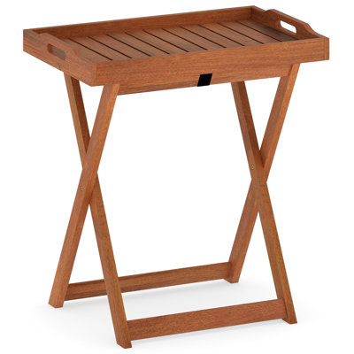 Solid Wood Tray Table Set of 2 w/Removable Top Rectangular TV Tray Bistro Table by Ophelia & Co.