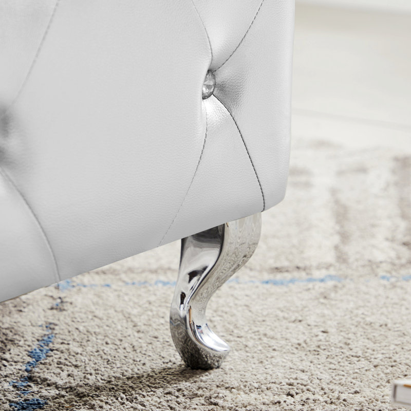 Silver PU Upholstered Storage Bench with Padded Seat