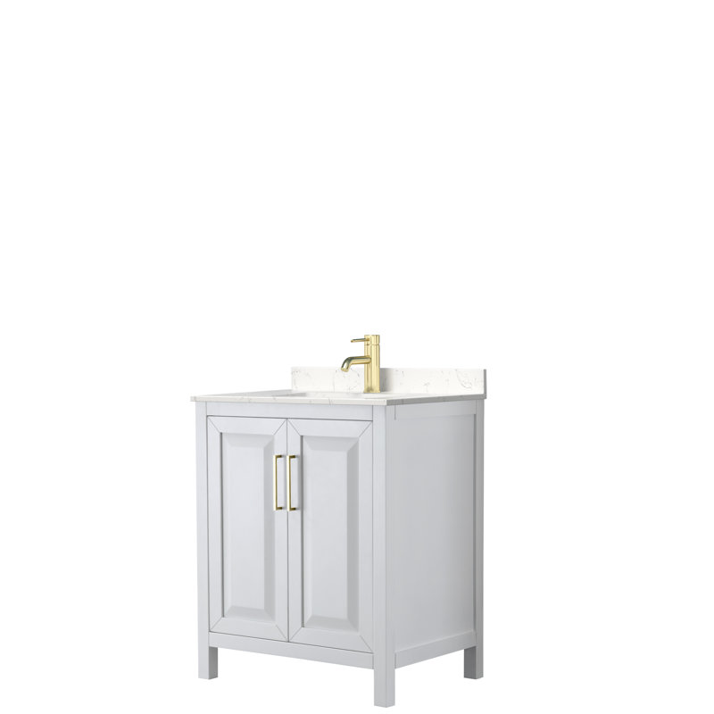 Ensemble de meuble-lavabo simple 30 po Daria, Blanc, Marbre de culture de Carrare, Or brossé