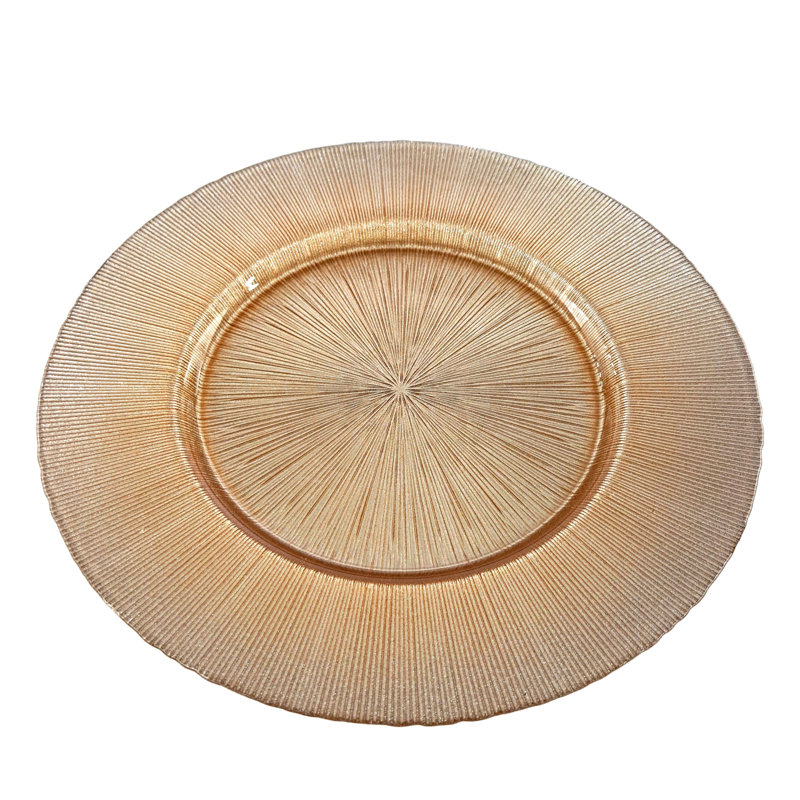 Wanye Glass Striped Charger, Glitter Rose Gold