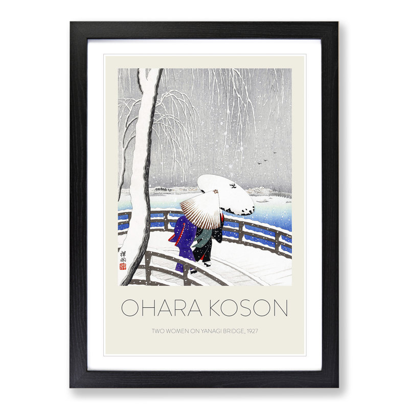 Two Women on Yanagi Bridge by Ohara Koson - Picture Frame Art Prints, 36cm H x 27cm W x 2cm D, Black