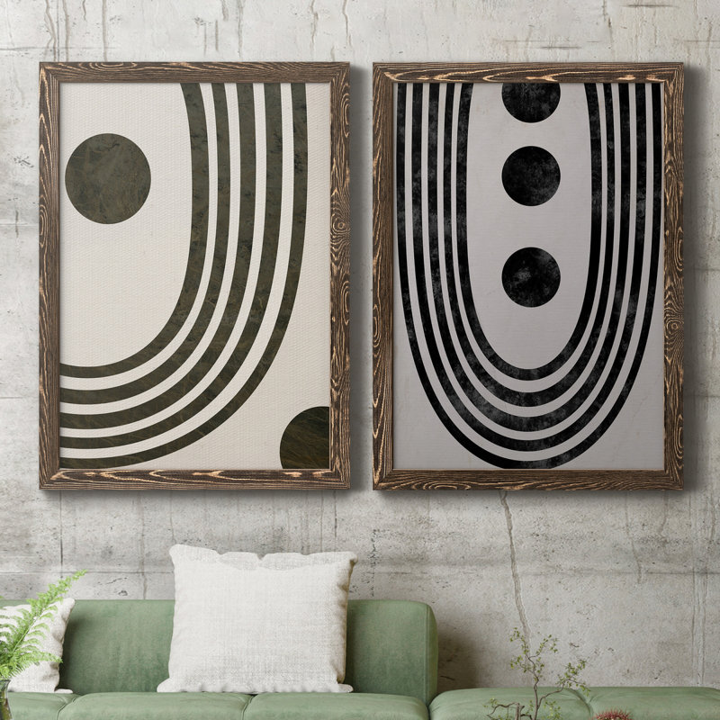 «Tubular Abstract I», peinture sur toile 2 pièces, Cadre noyer, H 20 po x l 34 po x P 1,5 po