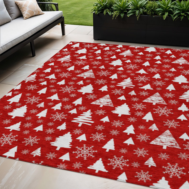 Tapis lavable d'intérieur/extérieur à motif cerf rouge et ivoire, 152 x 244 cm