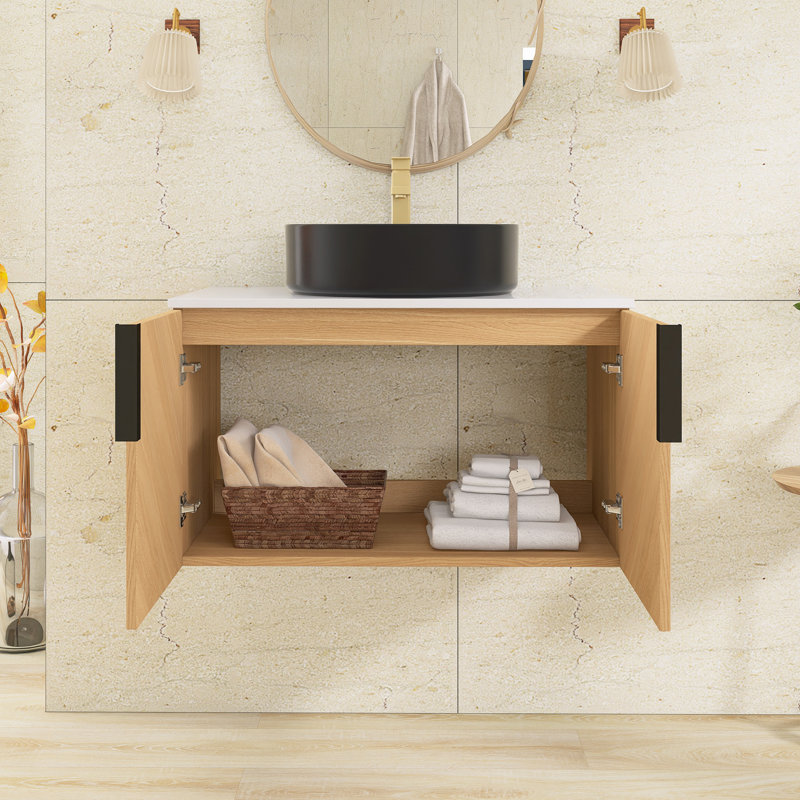 Meuble-lavabo mural simple 29,5 po avec dessus en pierre reconstituée, 29.5"