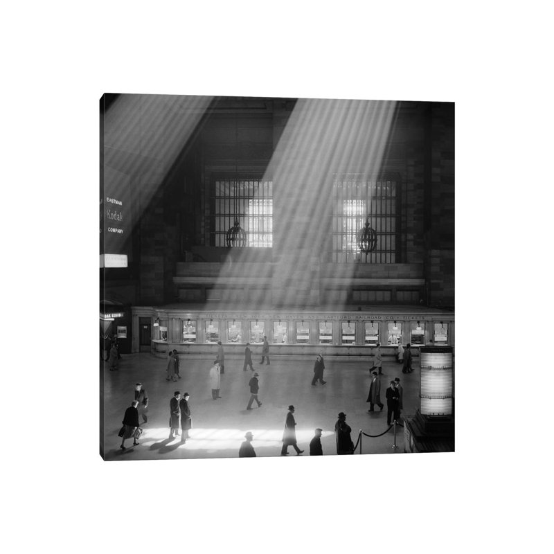 1960s Crowd Walking Through Sunbeams In The Magnificent Dramatic Poetic Cavernous Atrium Of Grand Central Station NYC USA - Wrapped Canvas Print