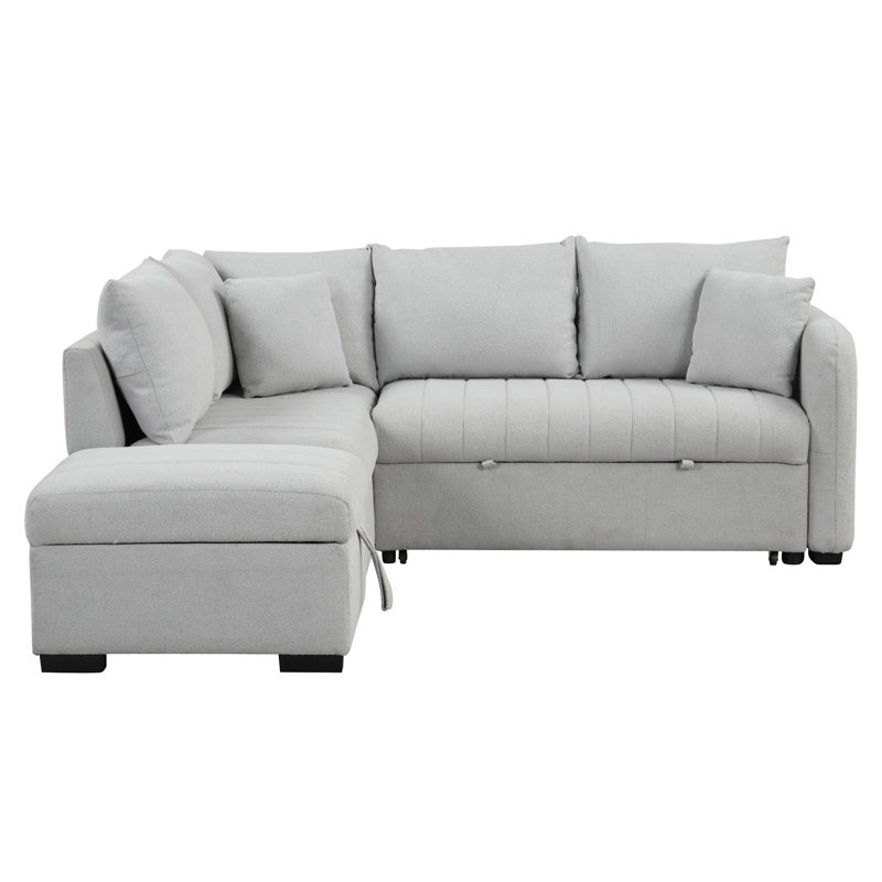 82.6" L-Shaped Sectional Pull Out Sofa Bed Sleeper Sofa With Two USB Ports, Gray Polyester
