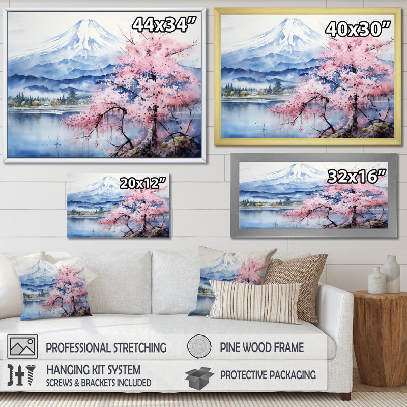 " Cherry Blossom Lake In Japan ", 24" H x 32" W x 1" D, Wrapped Canvas