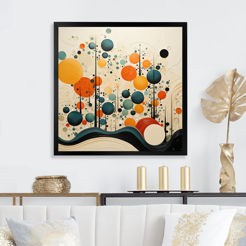 Orange orange Mid Century Organic Harmony II - art abstrait Mid-Century, Cadre photo noir, H 16 po x l 16 po x P 1 po