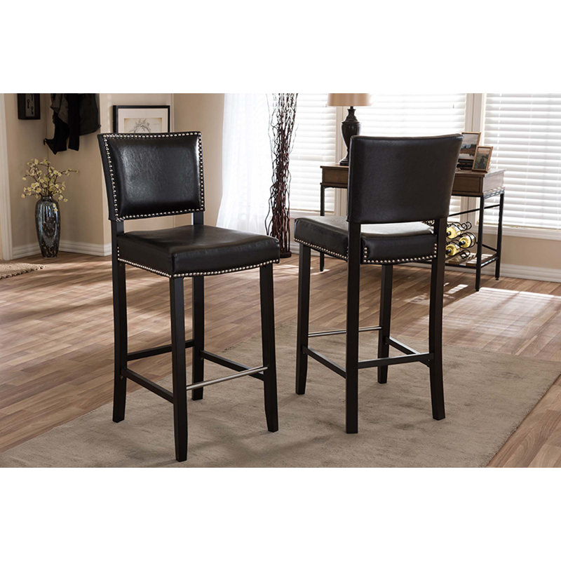 Upholstered Counter Stool with Solid Wood Frame