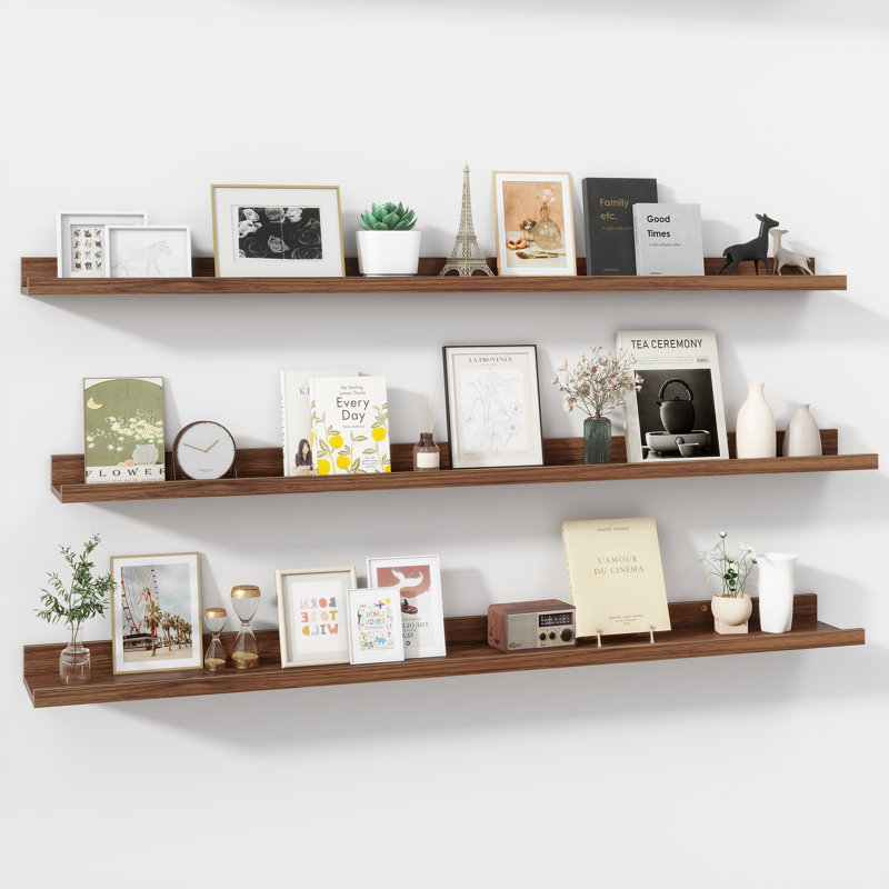Tablettes flottantes murales Parece pour chambre à coucher, salon, Noyer, H 2 po x l 48 po x P 5 po