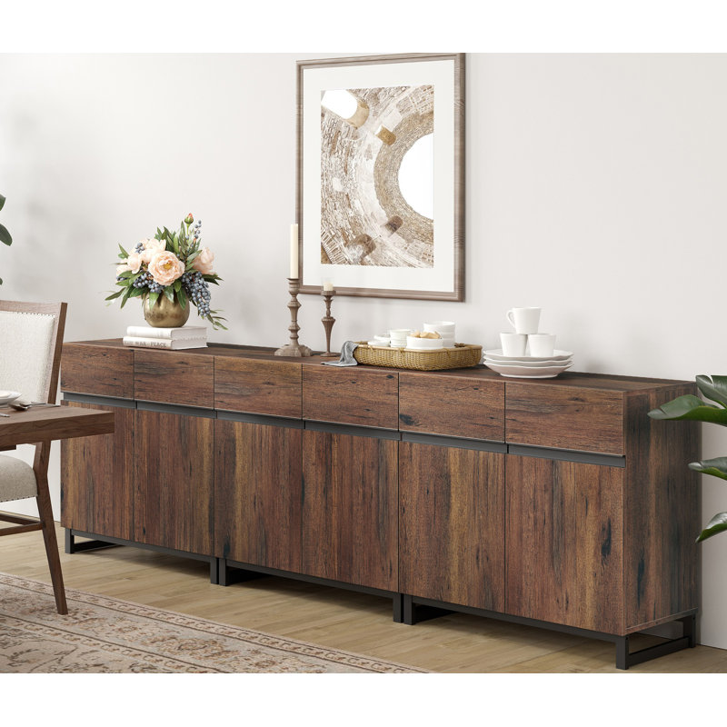 Modern 72" Sideboard With Metal Base And Adjustable Shelves, Multifunctional Buffet Cabinet With Storage And Open Shelves For Dining Room Or Kitchen