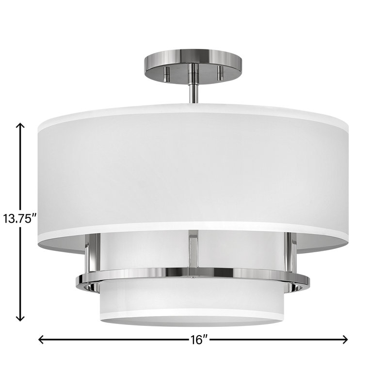 Graham Three-Light Semi-Flush Mount Ceiling Light w/ Faux Parchment Shades, Polished Nickel