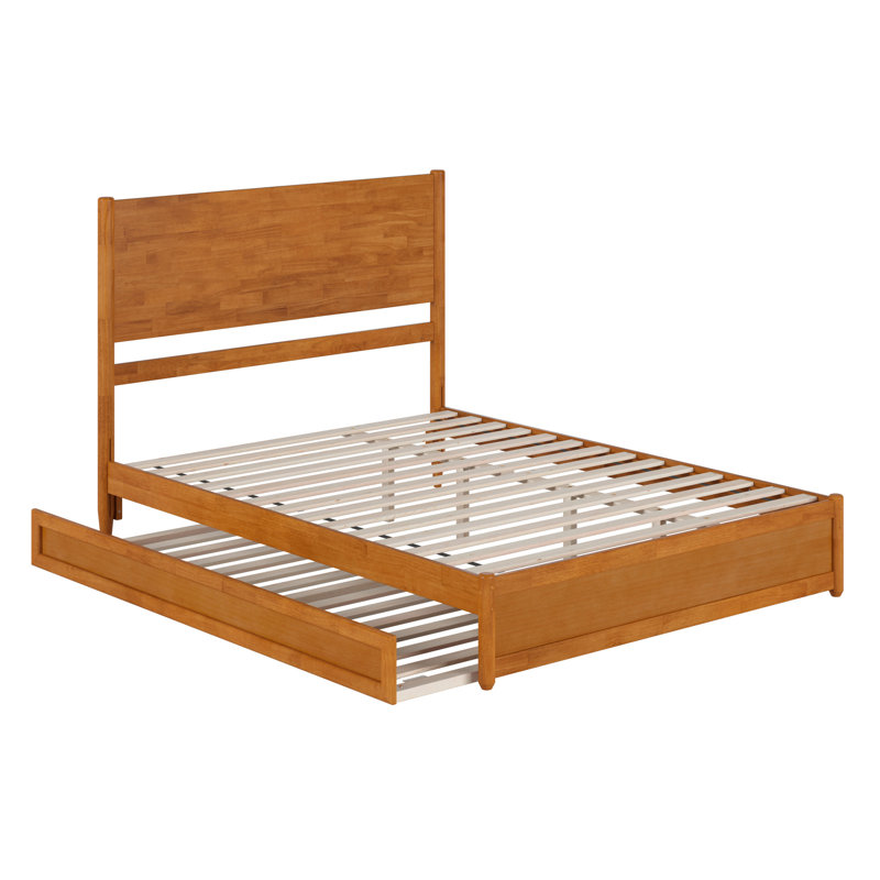  Lit plateforme avec pied de lit et gigogne Ronan, Grand lit, Caramel clair