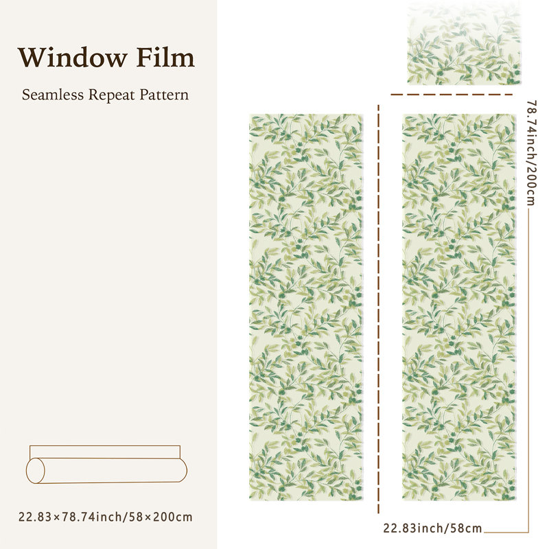 French Retro Spring & Summer Green Fern White Lace Window Film