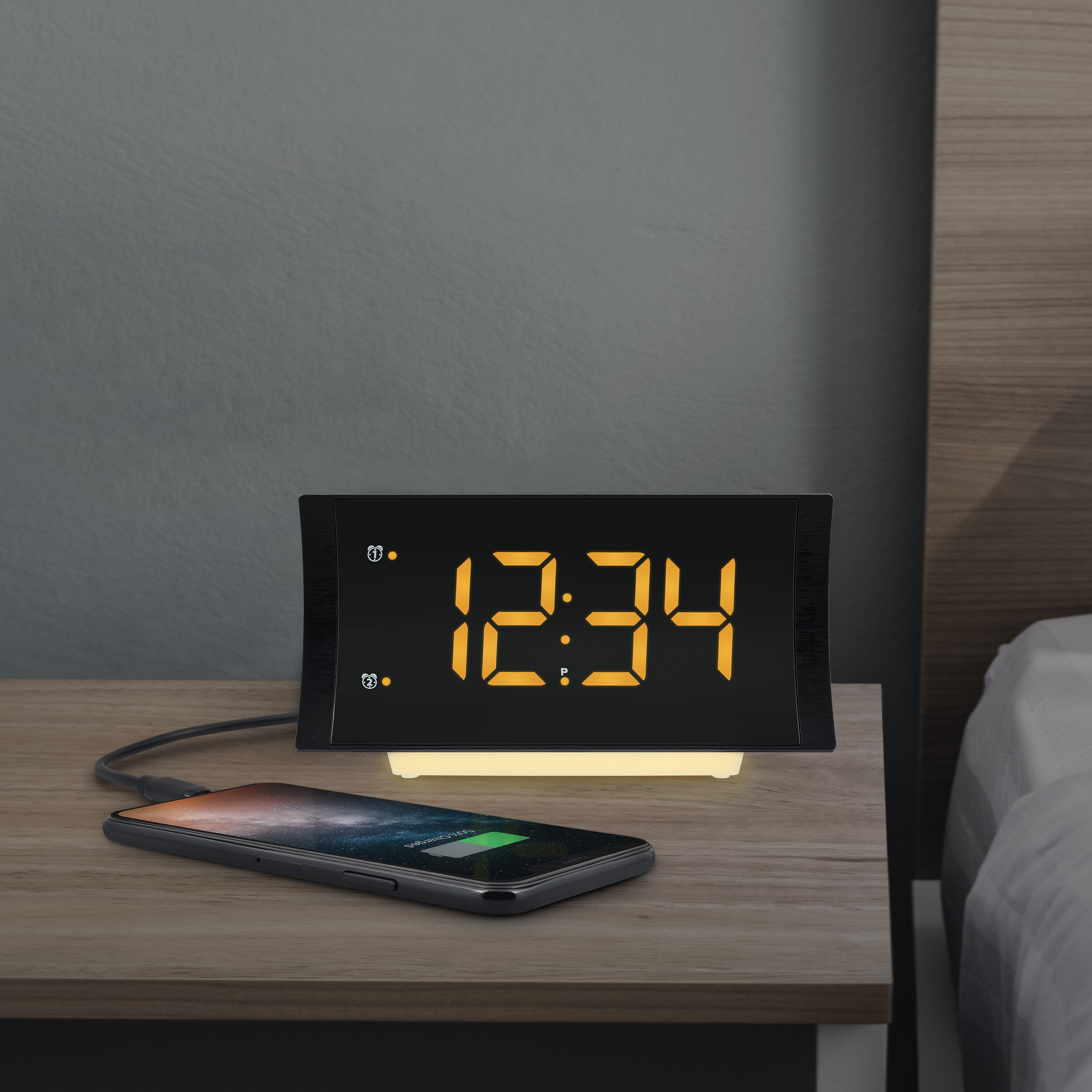 Orren Ellis Digital Electric Alarm Tabletop Clock in Black & Reviews