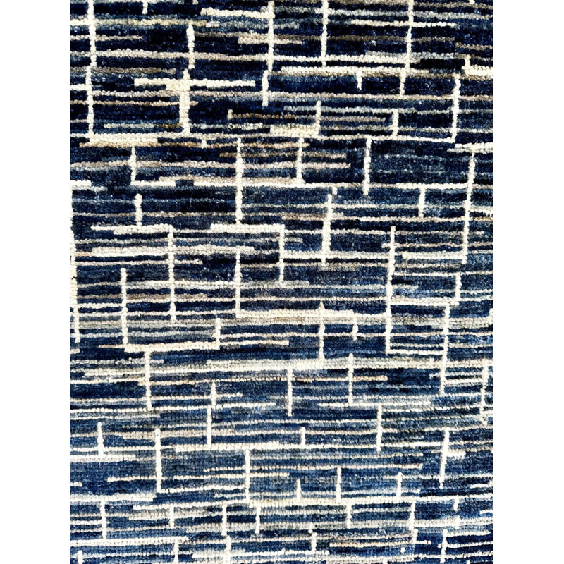 Proprietary Patterns Wool Abstract Area Rug in Bleeker Dark Blue, Rectangle 10' x 14'