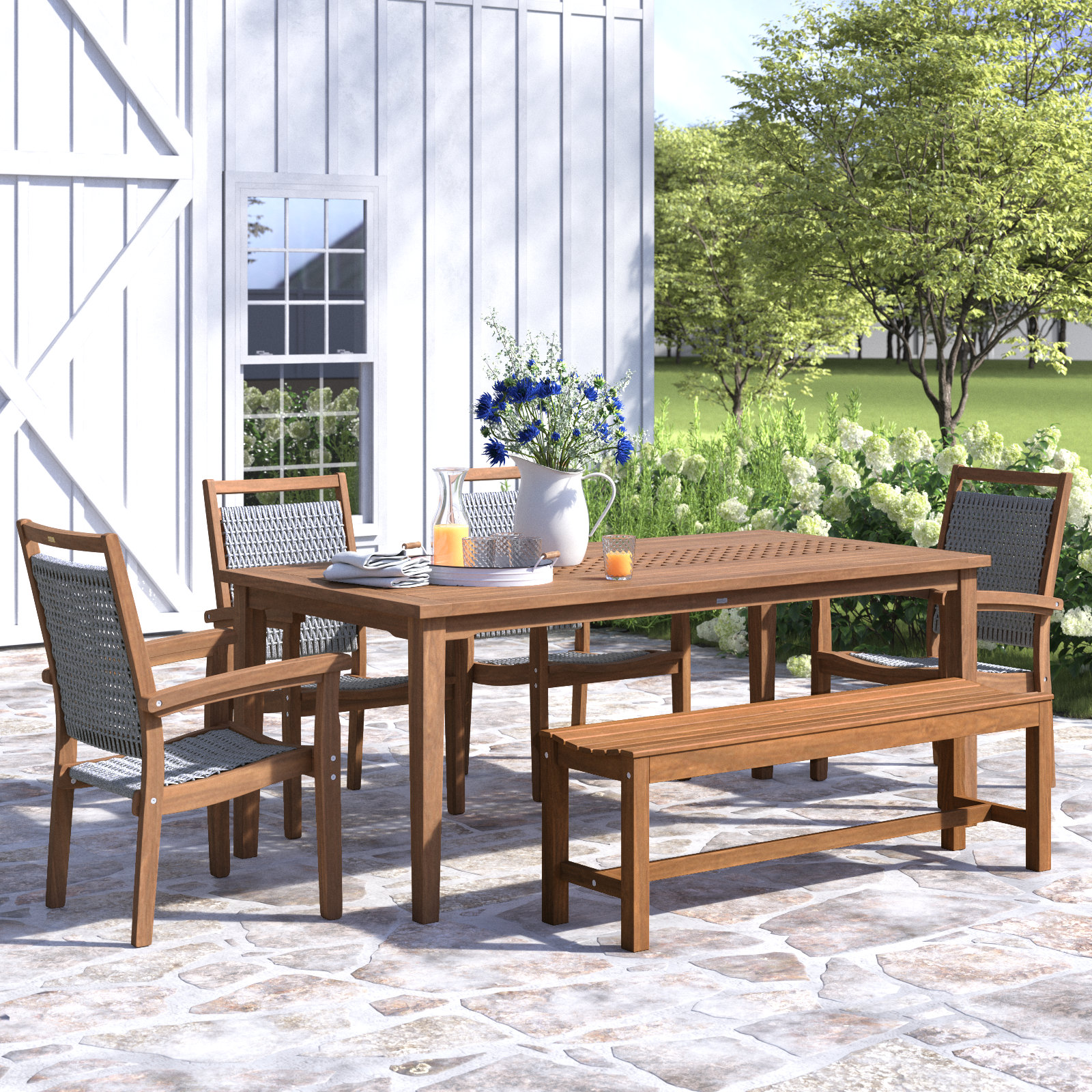 Fleur 76'' Rectangular 7 - Person Outdoor Dining Set