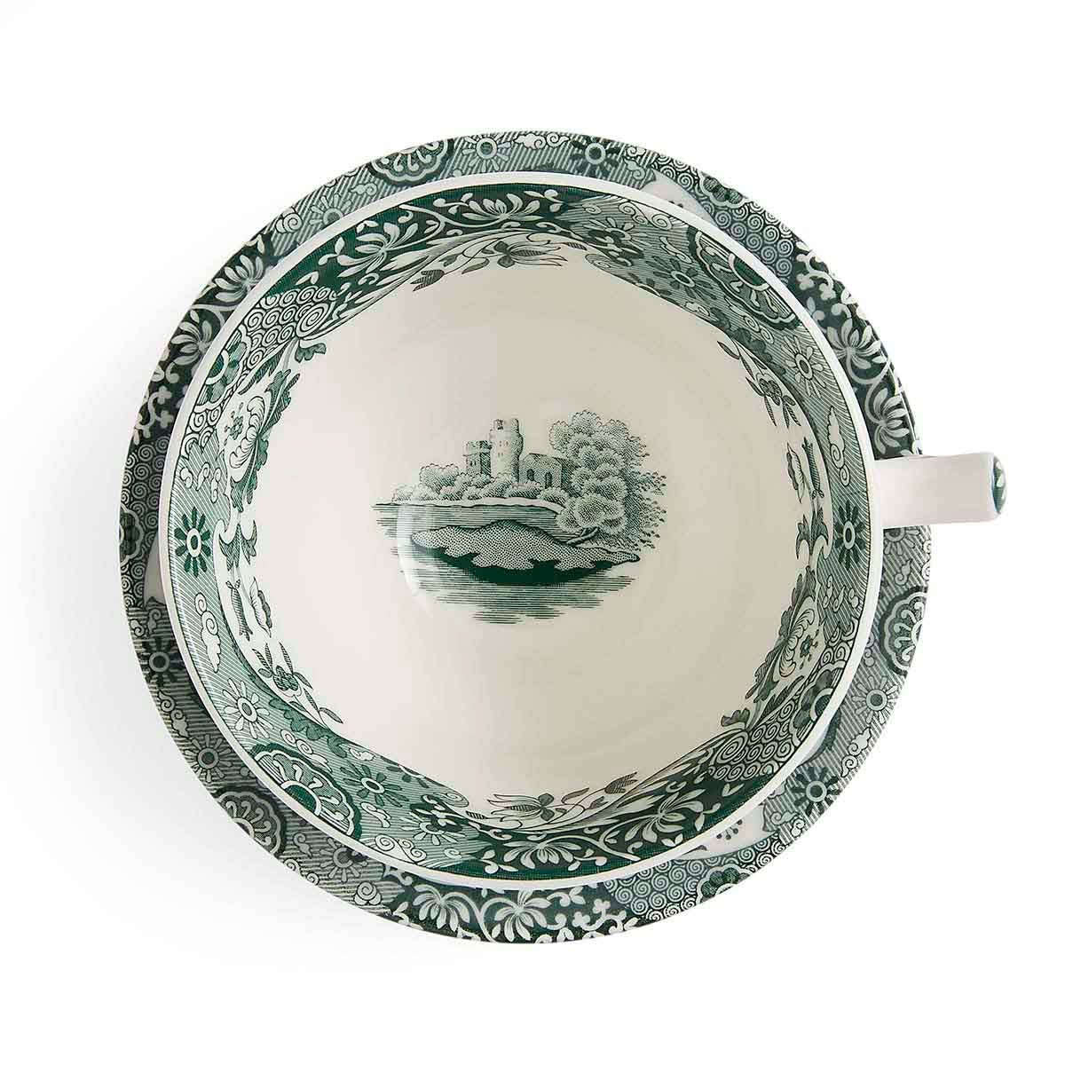 Heritage Green Italian 10 Oz. Breakfast Cups & Saucers, Set of 4